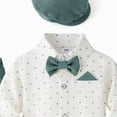 thumbnail image 4 of 9-12 Months Infant Baby Boy 3Pcs Long Sleeves Gentleman Outfit Clothes Sets With Hat 0 3 6 9 12 18 Months Formal Bowtie Romper Suspender Pants Wedding Dress Suits Newborn Outfits Set,Blue, 4 of 5