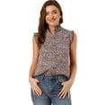 thumbnail image 1 of INSPIRE CHIC Top floral con botones y escote con volantes sin mangas para mujer Floral Azul Oscuro Rojo XS, 1 of 6