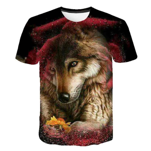 Camiseta de lobo Animal para niños, ropa de verano para niñas, camisetas de manga corta, ropa informal para niños, camisetas para adolescentes, camisetas de lobo 11T Gao Jinjia LED
