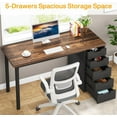 thumbnail image 4 of Tribesigns Computer Desk with 5 Drawers, 47 inches Rustic Brown Home Office Desk with Storage, Modern Study Writing Table Workstation for Small Spaces, Brown & Black, 4 of 5