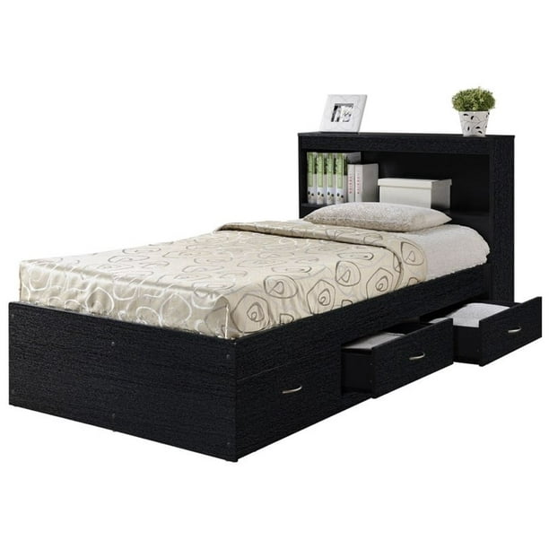 Pemberly Row Twin Captain Storage Bed, Black Twin Bed With Storage Drawers