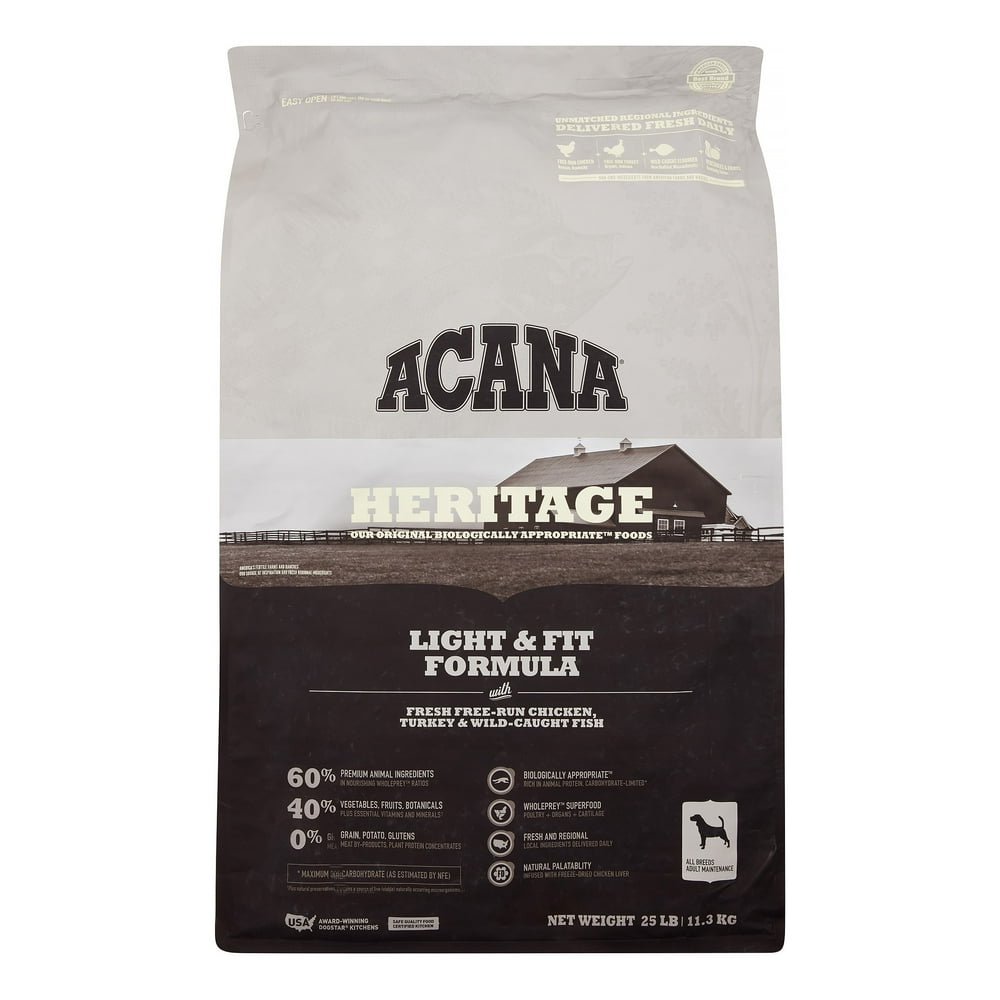 Acana Heritage Light and Fit Formula Grain-Free Dry Dog Food, 25 lb ...