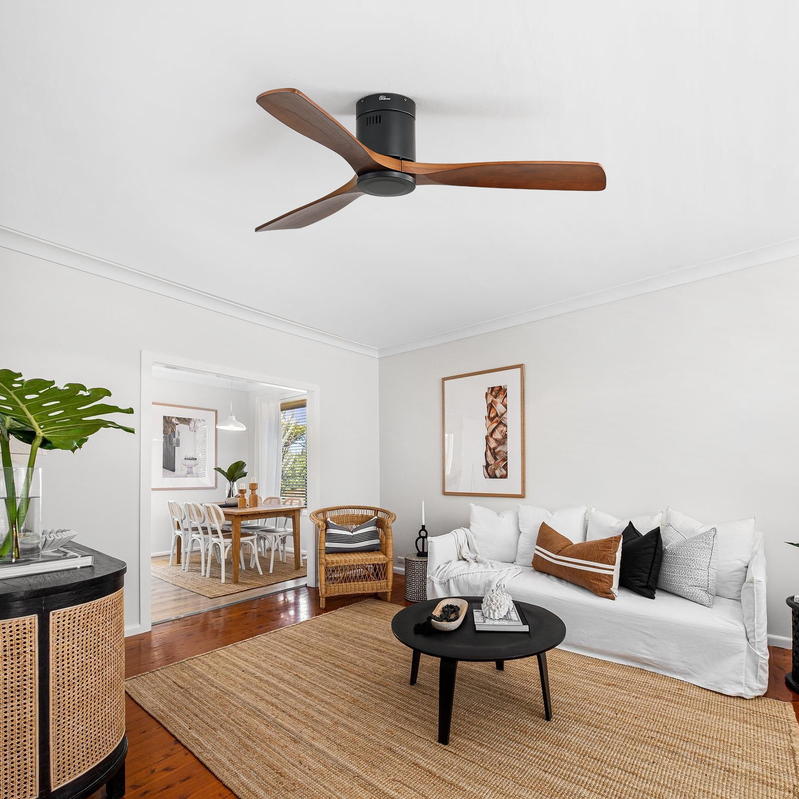 Sofucor 52" Smart Ceiling Fan, Indoor/Outdoor Ceiling Fans Without Lights, Compatible with Alexa/Google/App, 3-Color Light 6-Speed Timing Reversible DC Motor