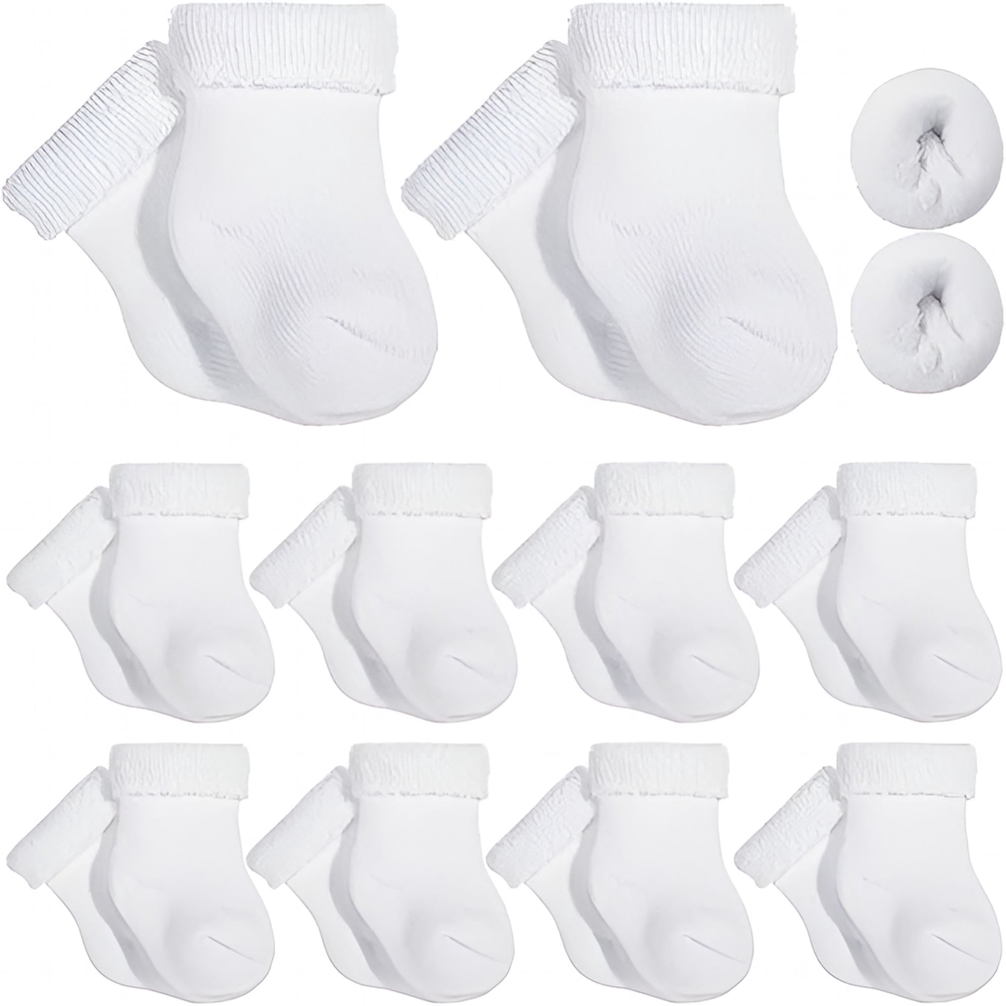 TELOLY 10 Pairs Preemie Baby Terry Cotton Turn Cuff Socks for Newborn Girls Boys