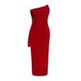thumbnail image 4 of JGGSPWM Women's One Shoulder Sequined Velvet Midi Dress Side Slit Ruched Formal Evening Parties Dresses Red M, 4 of 5