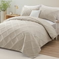 thumbnail image 7 of Exclusivo Mezcla Ultrasonic Full Queen Quilt Set, 3-Piece Lightweight Bedspreads Modern Striped Coverlet, Brich Beige, 7 of 7