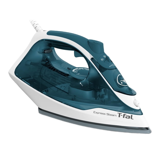T-fal Plancha de Vapor Express Steam suela con tecnología True Ceramic Glide, con gran potencia de 1600 W, altamente eficiente, sistema antigoteo y anti-calc, Blanca/Azul, FV2830X0