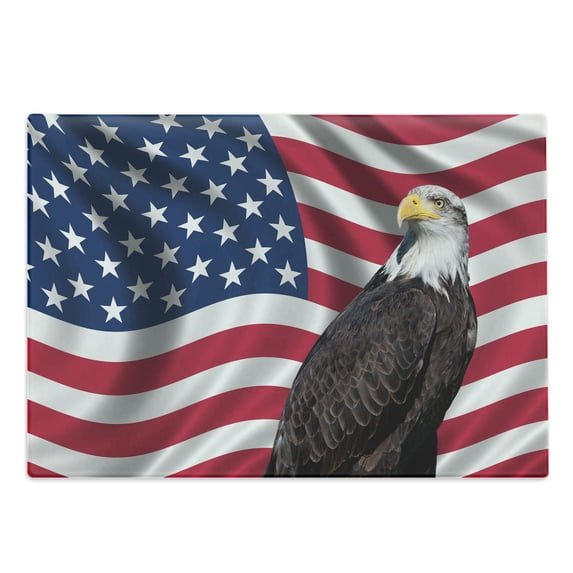 Eagle Cutting Board, American Flag a Avian Animal USA Theme Image Print Old Glory Background and Bird, Decorative Tempered Glass Cutting and Serving Board, Large Size, Multicolor, by Ambesonne