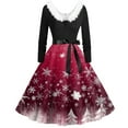 thumbnail image 6 of Women's Fashion V-Neck Casual Slim Christmas Printed Long Sleeve Hair Collar Dresses for Elegant Holiday Events and Parties,Hot Pink,3XL, 6 of 6