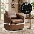 thumbnail image 2 of Bonzy Home 360° Swivel Accent Chair Set of 2 with Throw Pillow, Mid Century Faux Leather Modern Armchair, Swivel Barrel Chair for Living Room Bedroom, Brown, 2 of 9