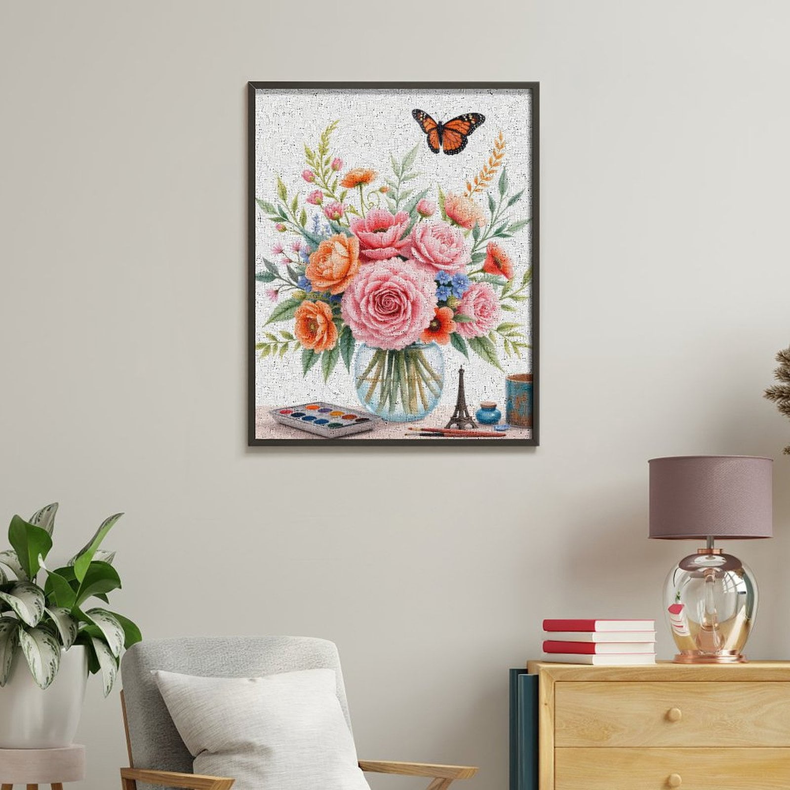 Paint By Numbers Kit for Adults Beginner - DIY Floral Bouquet Butterfly Art Painting Canvas Painting Kits for Adults, Frameless Paint By Number for Adults for Home Wall Decor 16x20 Inch