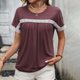 thumbnail image 4 of Gibobby Playera de Manga Corta con Cuello Redondo Camiseta manga corta informal cómoda con cuello redondo y empalme encaje hueco para mujer(Vino,XL), 4 of 5