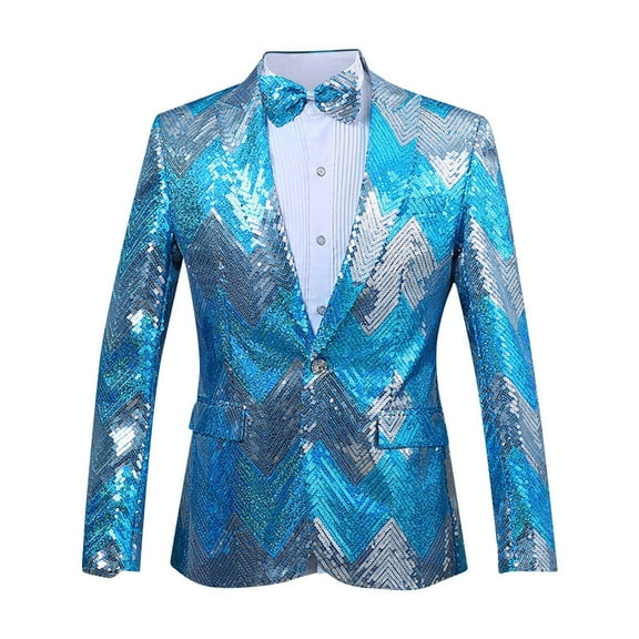 Mens Lightweight Blazer Qiggri Men's Sequin Performance Ceremonial Dress Party Suit Single Breasted Suit Jacket