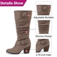 thumbnail image 5 of Love Steetly Women's Extra Wide Calf Knee High Boots, Soft Faux Suede, Two Large Round Buckle Straps, Slouchy Ruched Shaft Textured Stacked Heel Boots., 5 of 8