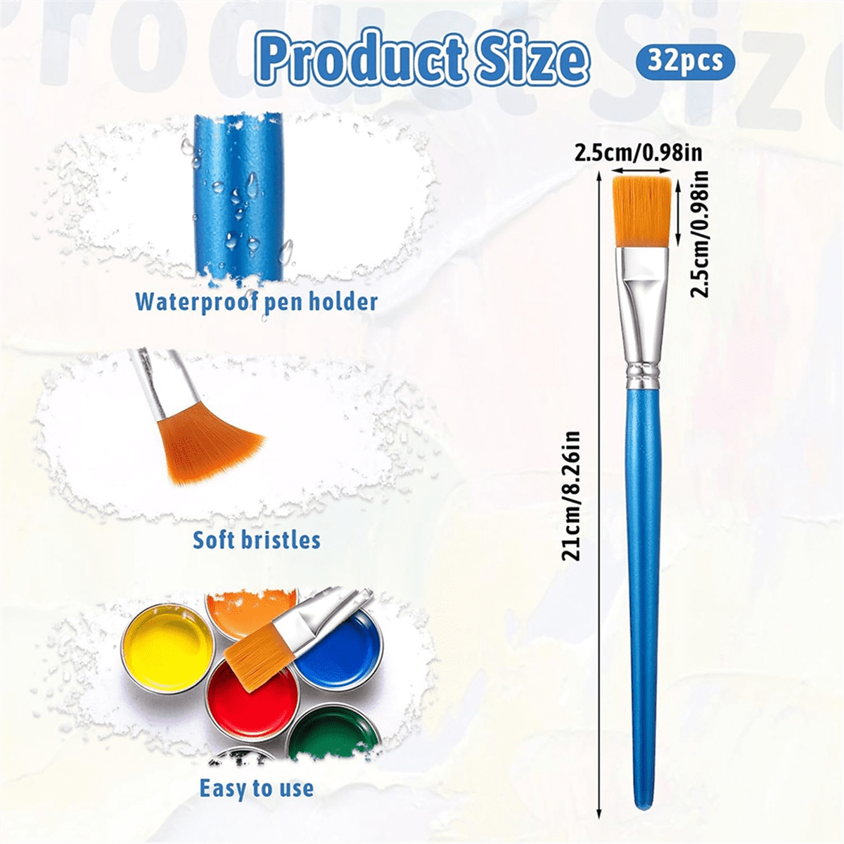 32 Pcs 1 Inch Flat Paint Brushes for Acrylic Painting Watercolor Large Acrylic Paint Brush Artist Painting Brush