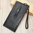 thumbnail image 1 of Tonnylam Cartera vintage de piel auténtica, cartera larga de piel de vacuno con estampado de cocodrilo para hombre, cartera de negocios con múltiples ranuras para tarjetas, 1 of 7