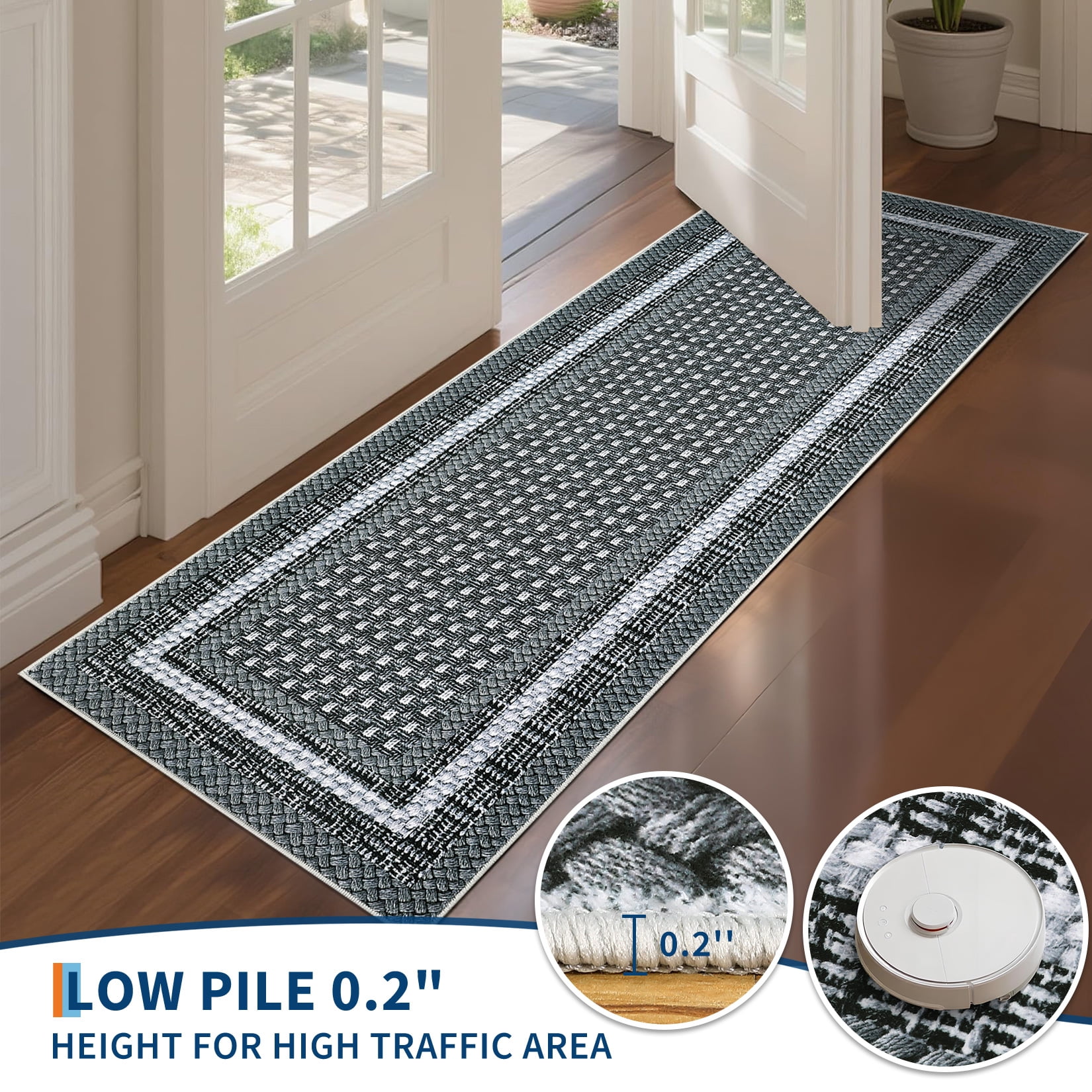 Garvee 9'x12' Bordered Print Area Rug Washable Rugs, Non Slip Modern Geometric Rug Stain Resistant Indoor Carpet for Living Room Bedroom Dining Room, Gray