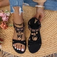 thumbnail image 4 of hoksml Women's Boho Floral T-Strap Flat Sandals, Elastic Ankle Strap, Ethnic Beach Shoes, 4 of 8