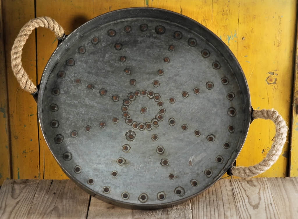16 Inches Rope Handle Galvanized Serving Tray Com