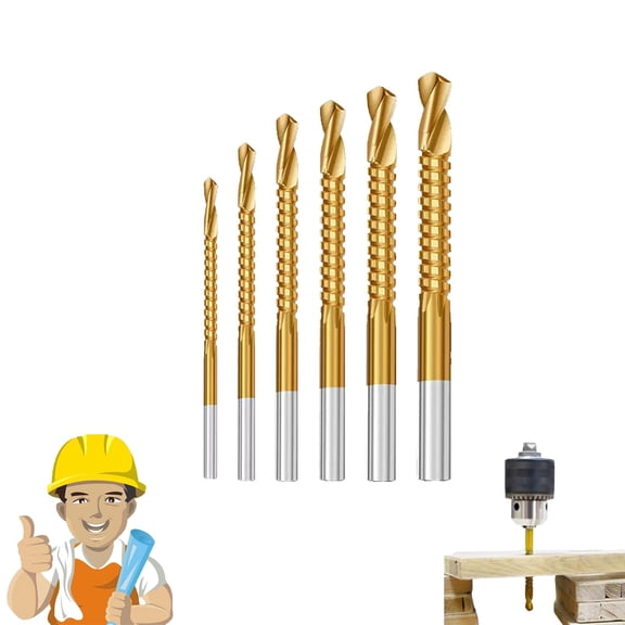 Twist Drill Bit Set Power Tool Accessories(6 Pcs), 3-8mm Titanium Plated High-Speed Steel Serrated Drill Bits, Hex Shank Serrated Cutting Drill Bit, for Plastic Metal Wood Hole (1Set)