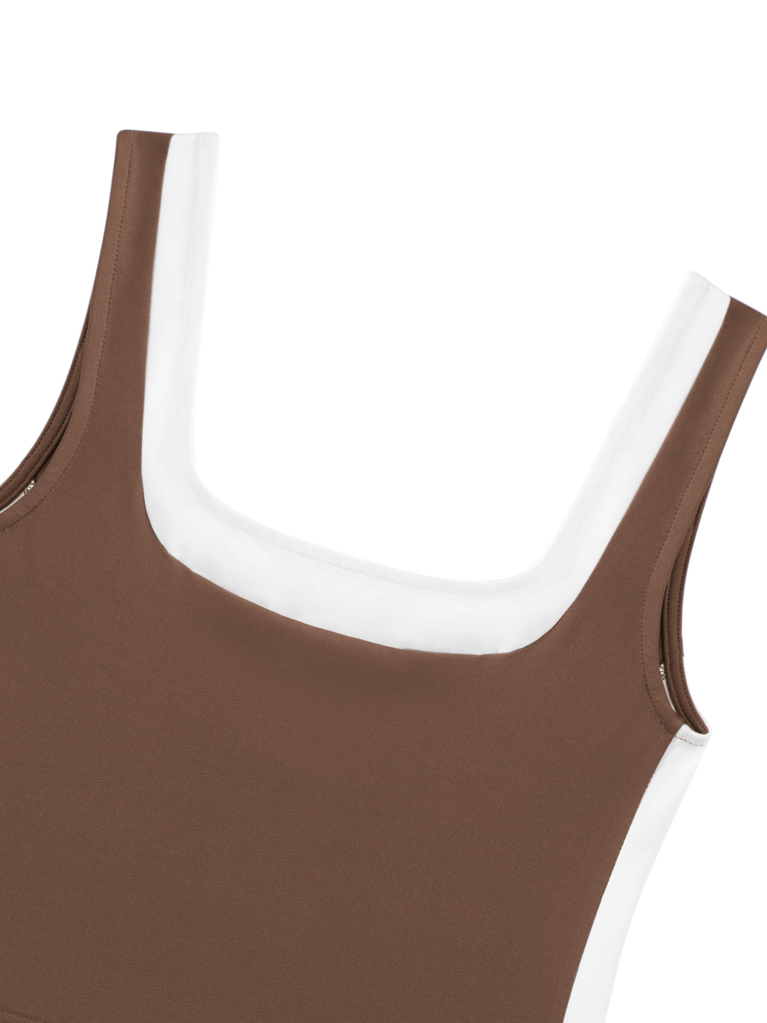DARING DIVA Women's Crop Square Neck Slim Fitted Color Block Yoga Shirts M Brown