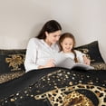 thumbnail image 4 of Erosebridal Chic Cheetah Print Bedding Comforter Set, Personalized Initial R Queen Bedding Sets, Black Brown, Black Reversible 7-Piece, 4 of 6