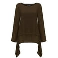thumbnail image 5 of KBZDBZC Summer Tops for Women 2024 Women Fashion Plus Size Irregular Casual Linen Long Sleeve Crew Neck Blouse Womens Blouse Womans T Shirts Womens Tee Shirt (Brown,S), 5 of 6