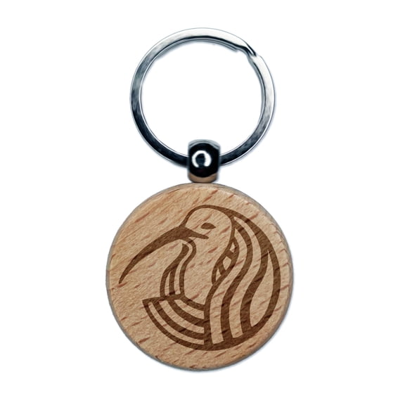 Thoth Head Egyptian God of Knowledge Round Keychain Charm Tag - Engraved Wood