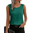 thumbnail image 6 of WULMLEO Cotton Linen Tank Tops for Women - Sleeveless Crewneck Summer Gauzy Shirts Loose Fit Casual Beach Vacation Camisole Dark Green L, 6 of 8