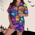 thumbnail image 2 of SwiftWear Halloween pajamas Women 2 Piece Satin Pajama Set Short Sleeve Button Down Shirt with Pocket & Shorts Cute Pjs Loungewear, 2 of 8