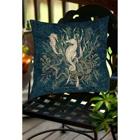 Sea Horse Vignette Indoor/ Outdoor Throw Pillow