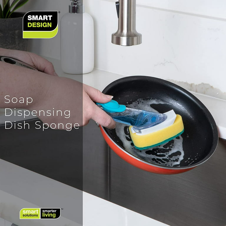 Soap Dispensing Dish Sponge with Replaceable Head - Non-Slip Handle with  Soap Reservoir - No-Leak Valve - Odor Resistant - Cleaning Pots, Pans,  Plates