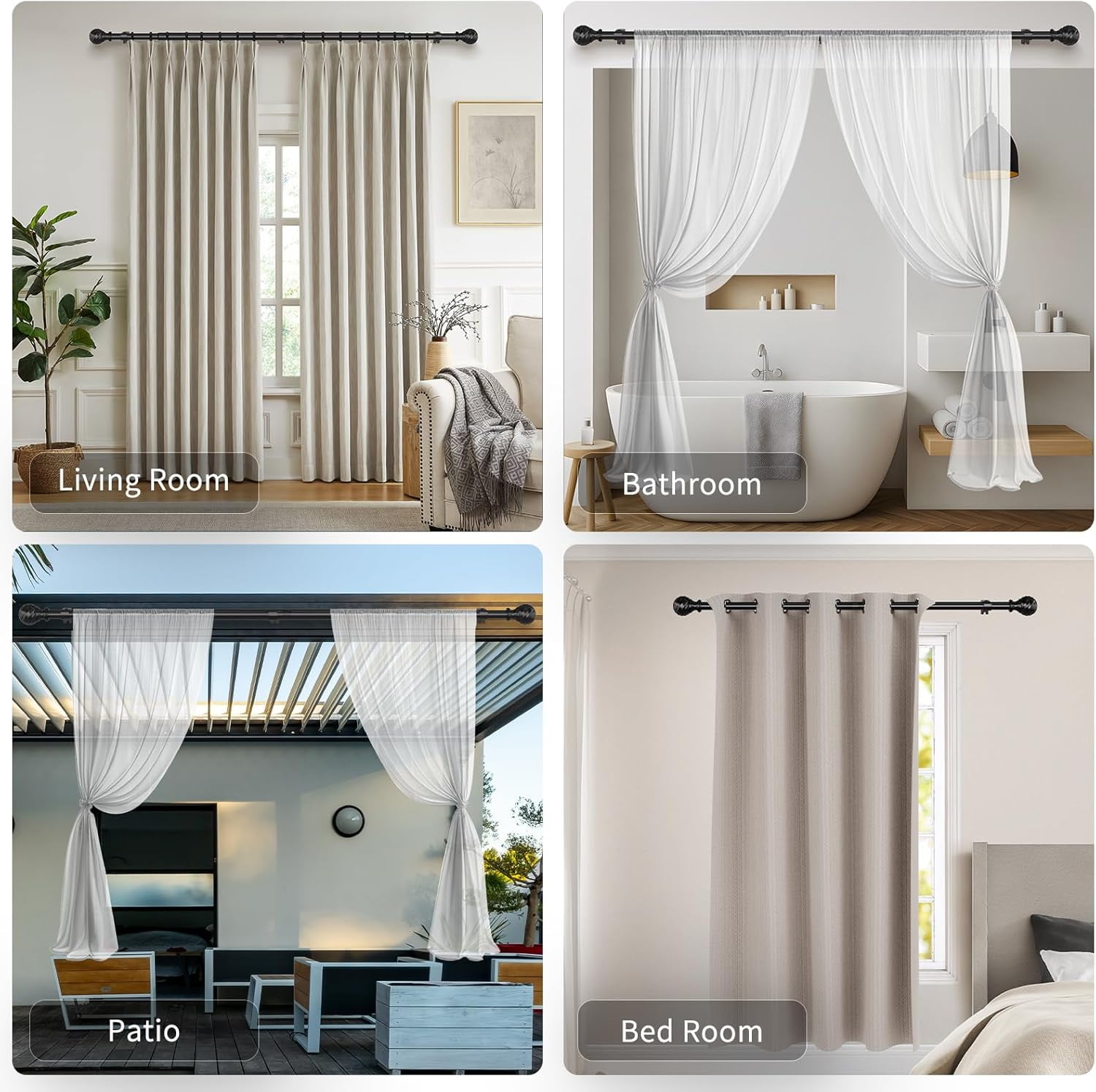 Heavy Duty Black Curtain Rod for Sliding Glass Doors, Adjustable 72 to 154 Inches, 1 Inch Diameter, Extra Long Renter-Friendly Design