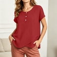 BADHUB Women's Cotton Gauze Tops Summer Short Sleeve Button Neck Henley ...