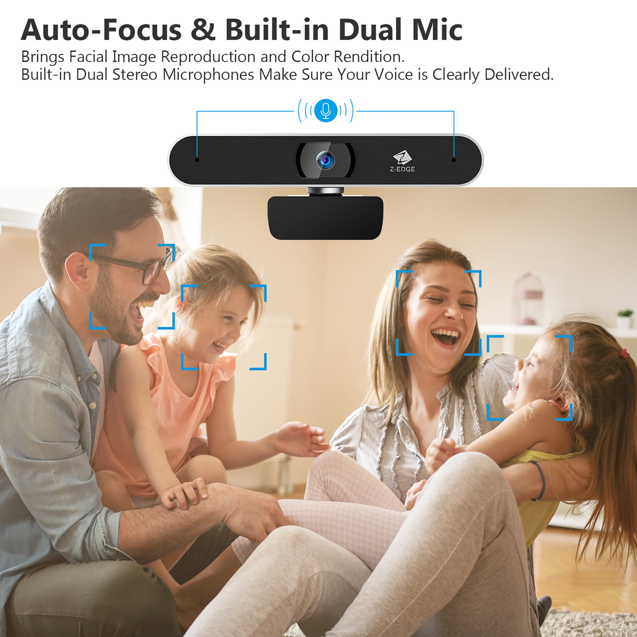 Z-EDGE ZW511 Full HD 1080P Webcam Auto Focus Web Camera for PC/Desktop/Laptop, Built-in Dual Stereo Microphone, Plug & Play, Compatible with Windows/Android/MAC OS