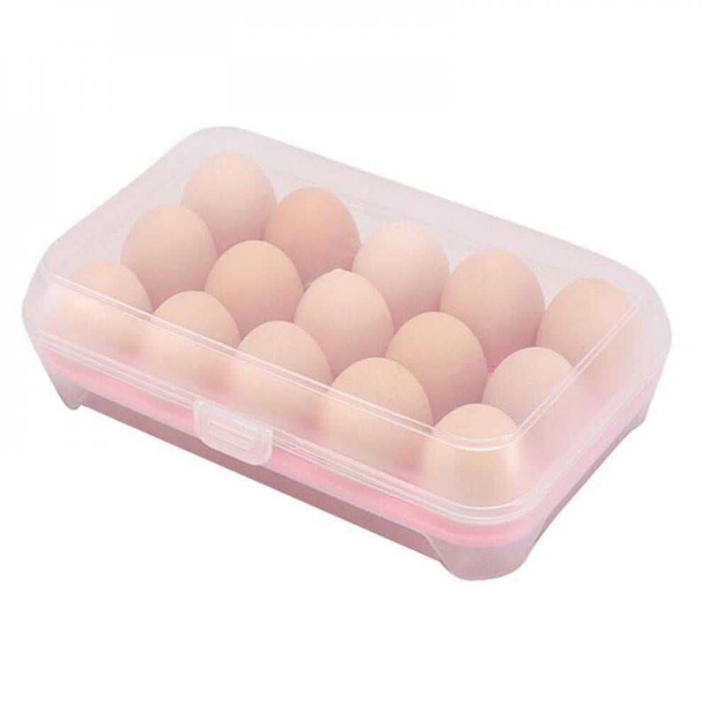 Fridge Egg Storage Box 15Grid Plastic Egg Tray Organizer Container Dispenser 