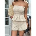 thumbnail image 6 of Women'S 2 Piece Striped Shirred Ruffle Strapless Bandeau Tops and Shorts Set Khaki XL, 6 of 8