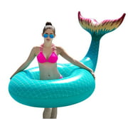 Jasonwell Giant Inflatable Mermaid Tail Pool Float Pool Tube with Fast Valves Summer Beach Swimming Pool Party Lounge Raft Decorations Toys for Adults Kids (Green) Green