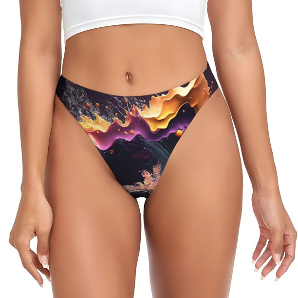 Balery Explosive Fluid Splash Art Tangas de Algodón para Mujer con Estampado – Ropa Interior Sexy, Transpirable, G-string-Medium
