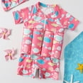 thumbnail image 4 of Child Girl Boy Short Sleeve One Piece Floation Swimsuit+Cap Buoyancy Swimwear,2-6T, 4 of 7