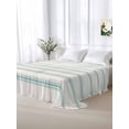 thumbnail image 5 of Turquoise Striped Twim XL Size Flat Sheet, Wrinkleproof & Fadeproof Cooling Flat Bed Sheet Only, Farmhouse Pinstripes Geometric Color Breathable Soft Bedding Top Sheets 66 x 102 Inches, 5 of 8