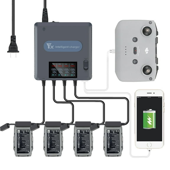 6 in 1 Digital display Battery Charger for DJI Mavic Air 2 /2S Drone Battery Charging Hub Fast Smart Battery Charger with USB