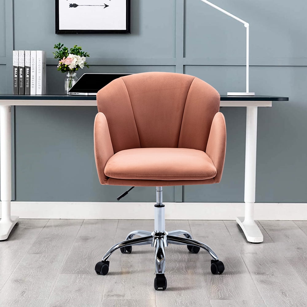 Desk Chair for Girls, Pink Velvet Home Office Chair on Wheels, Modern