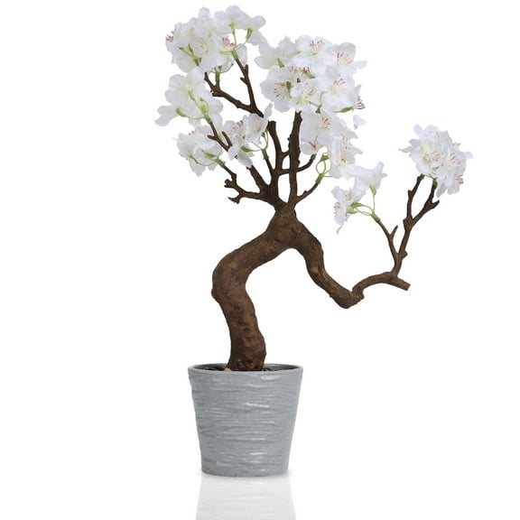 Small Artificial White Cherry Blossom Bonsai Tree Decor 12.2'' Tall Faux Cherry Blossom Floral Tree Potted Desk Display with Bonsai Pot Decorative Realistic Wood for Home Office Countertop Decor