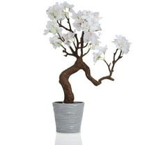 Small Artificial White Cherry Blossom Bonsai Tree Decor 12.2'' Tall Faux Cherry Blossom Floral Tree Potted Desk Display with Bonsai Pot Decorative Realistic Wood for Home Office Countertop Decor