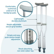BodyMed Lightweight Aluminum Crutches Pair, Adult, Tall, 5' 10–6' 6 – Height Adjustable Crutches – Includes Padded Underarm Cushions, Hand Grips, Rubber Tips