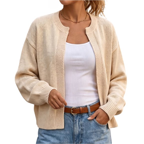 WRKEKC Cardigan Sweaters for Women Solid Color Long Sleeve V-Neck Button Front Loose Fit Knit Cardigan with Pockets