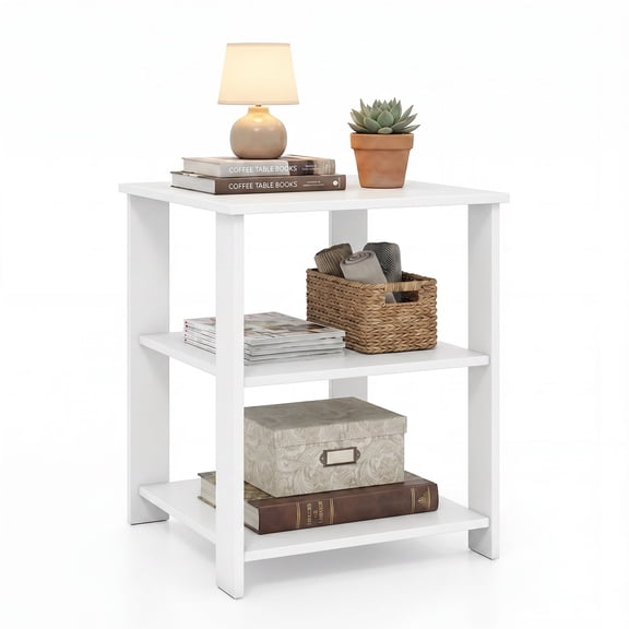 Gymax 3-Tier End Table Square Side Table w/Open Storage Shelves for Living Room White