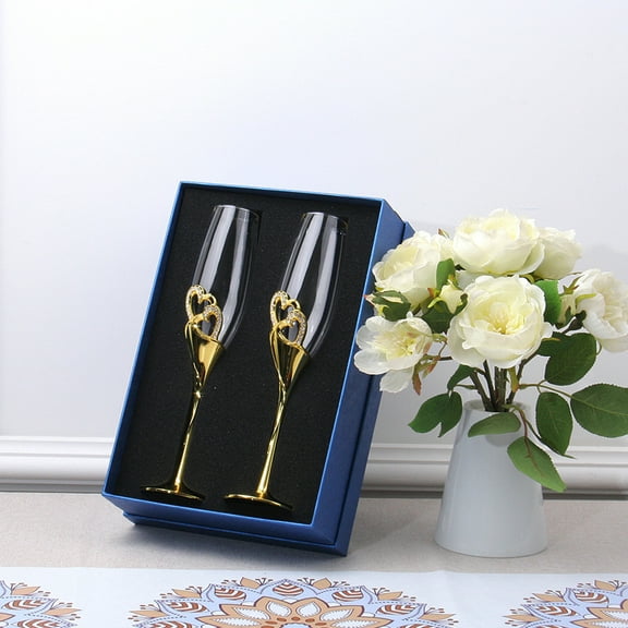 Champagne Toasting Flutes Wedding Accessories, Gold Hearts, Set of 2