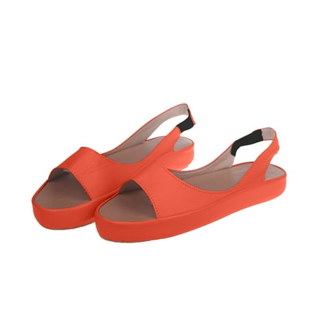 

KIJBLAE Women Summer Sandals Open Toe Flat Heel Solid Color Slingback Beach Shoes Orange 42